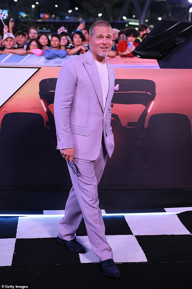 Title: Brad Pitt Dons Lilac Suit in Mexico City to Promote Critically Acclaimed F1 Film