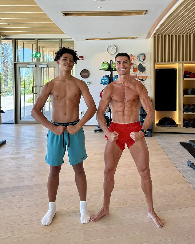 Ronaldo, 40, and Son Cristiano Jr., 14, Spark Social Media Frenzy with Mirroring Chiseled Physiques