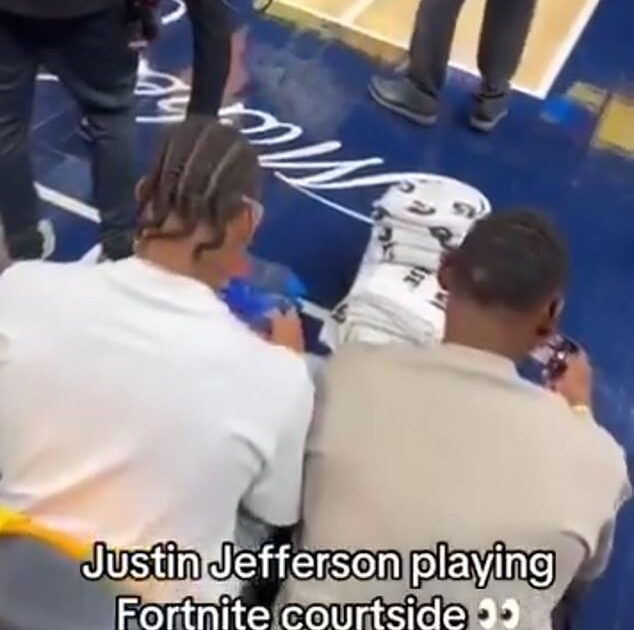 Vikings’ Justin Jefferson Plays Fortnite at Pacers-Thunder Game Following Stephen A.’s Solitaire Uproar