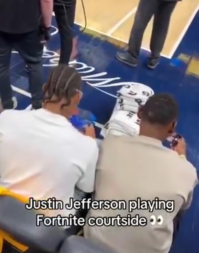 Vikings’ Justin Jefferson Plays Fortnite at Pacers-Thunder Game Following Stephen A.’s Solitaire Uproar