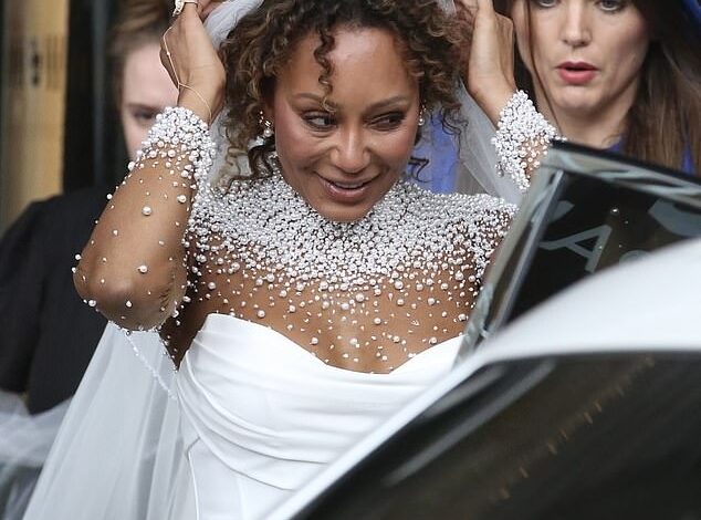 Mel B Arrives at St Paul’s Cathedral Wedding in Pearl-Adorned White Gown; Emma Bunton Sole Spice Girl in Attendance