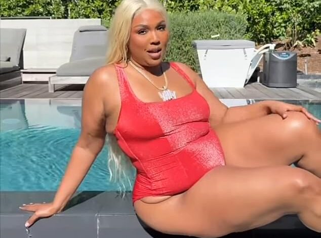 "Lizzo Channels Baywatch-Era Pamela Anderson in Red Swimsuit After Sharing ‘Truth’ About Weight Loss"  
This revision maintains the core details—Lizzo’s homage to Pamela Anderson’s iconic Baywatch look, the red swimsuit, and her discussion of weight loss—while streamlining the title for clarity and concision.