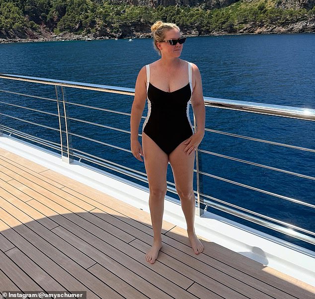 Title: Amy Schumer Showcases Slimmer Figure in Swimsuit Following Ozempic Experience
This version maintains the core details (her appearance, swimsuit, Ozempic reference) while using neutral, factual language and omitting sensational phrasing.