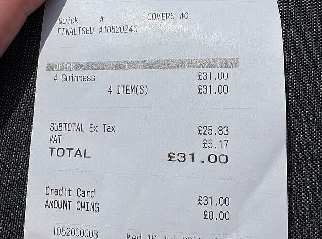 Golf Fans Pay Staggering Prices for Booze at The Open, Guinness Receipt Shows