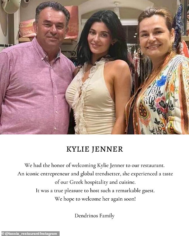 Title: "Kylie Jenner Faces Backlash Over Viral Greek Island Restaurant Post"
This version concisely captures the subject (Kylie Jenner), the action (viral post about a Greek island restaurant), and the negative reaction (backlash), while maintaining clarity and brevity.