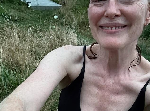 Title: Julianne Moore, 64, Shares Rare Makeup-Free Selfie Sans Hollywood Glamour  
Alternative (more direct): Julianne Moore, 64, Ditches Hollywood Glamour in Rare Makeup-Free Selfie  
(Choose based on preferred tone; the first leans neutral, the second retains the original’s punch.)