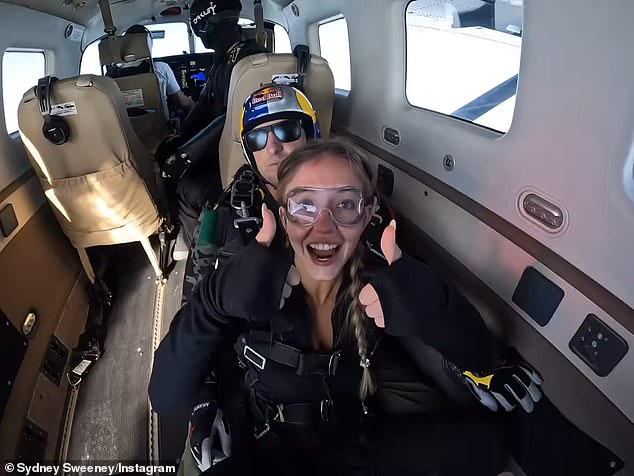 Title: Sydney Sweeney Skydives in Cleavage-Baring Attire Following Latest Film’s Box Office Flop  
This revision maintains the core details (skydiving, attire, film performance) while presenting the information neutrally and concisely.